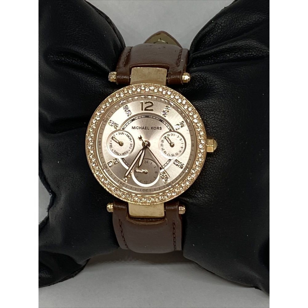 Michael Kors MK6239 Womens Brown Leather Analog Rose Gold Dial Quatz Watch XX496
